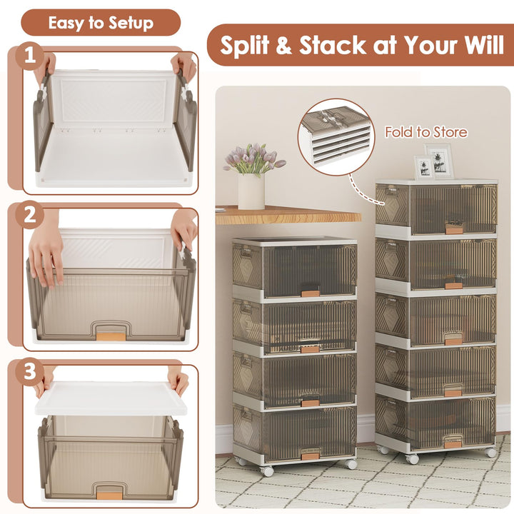Giantex 5 Tier Stackable Storage Bins with Lids 22.5 Gal Foldable Shoe Storage Box