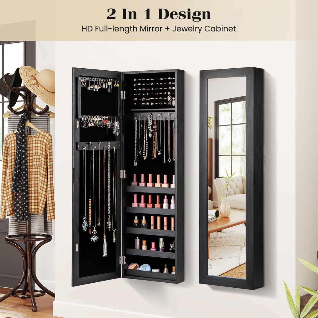 Giantex Wall or Door Mounted Jewelry Cabinet with Full Length Mirror Over The Door Jewelry Armoire Organizer