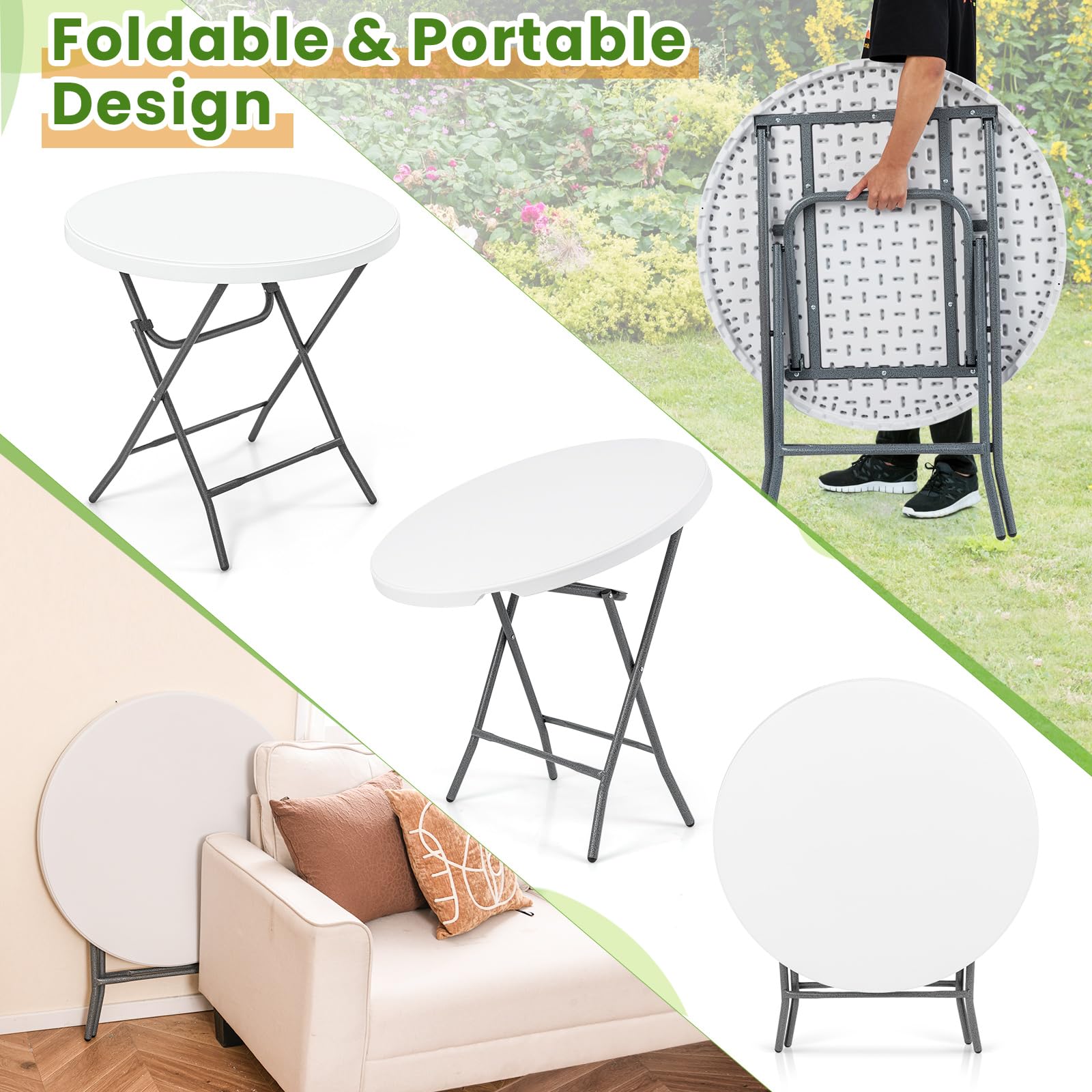 Giantex 32” Round Folding Table, HDPE Foldable Card Table for Party Wedding Event Picnic Commercial Banquet