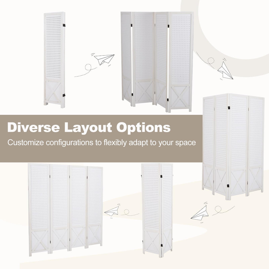 Giantex 4 Panel Foldable Solid Wood Frame Pegboard Room Divider (64"W x 67"H)