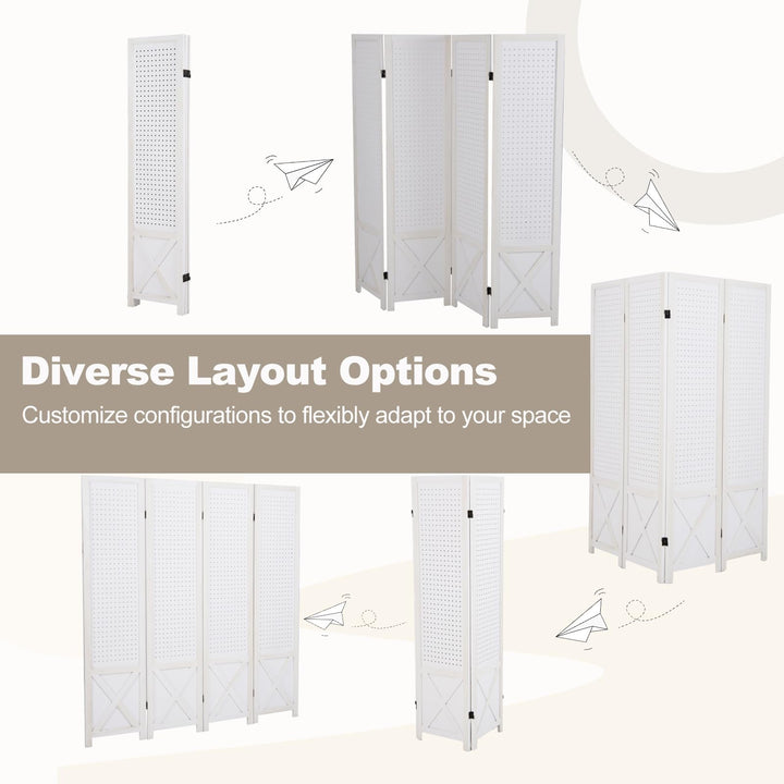 Giantex 4 Panel Foldable Solid Wood Frame Pegboard Room Divider (64"W x 67"H)