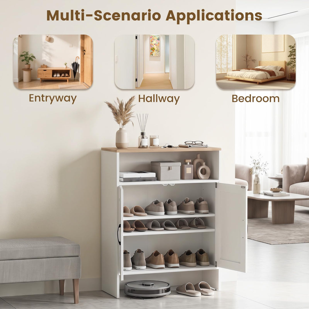 GIANTEX Shoe Cabinet with 2 Barn Doors and 2 Adjustable Shelves