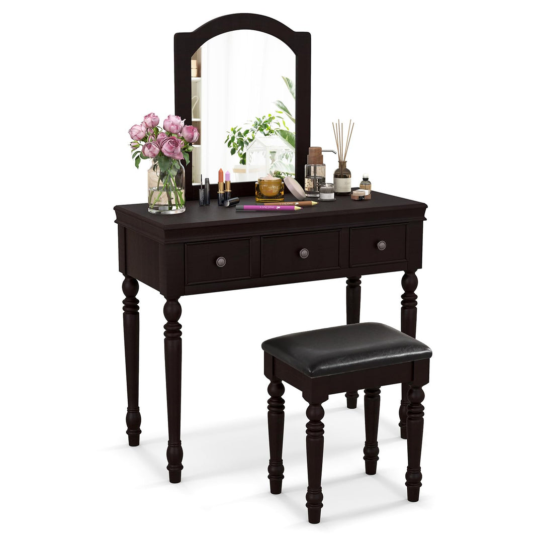 CHARMAID Makeup Vanity Desk with Mirror and Stool, Vanity Table Set with Large Mirror, 3 Drawers, Cushioned Stool