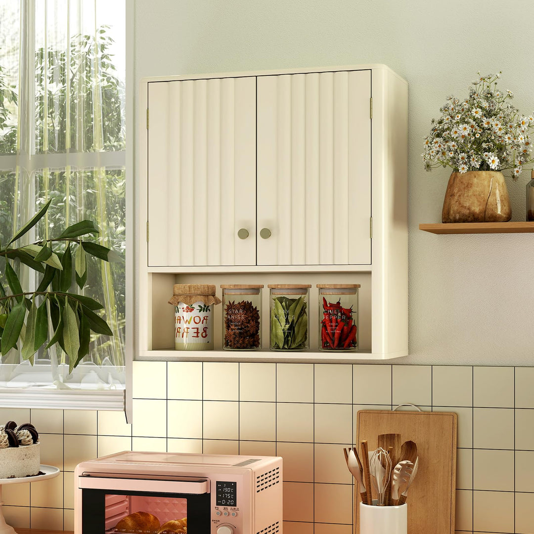 Giantex Fluted Bathroom Wall Cabinet with Open Shelf