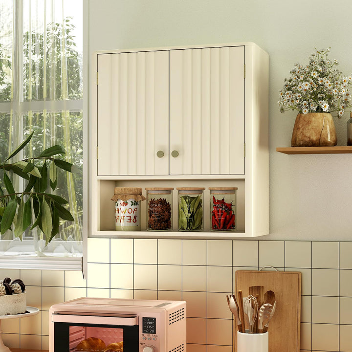 Giantex Fluted Bathroom Wall Cabinet with Open Shelf