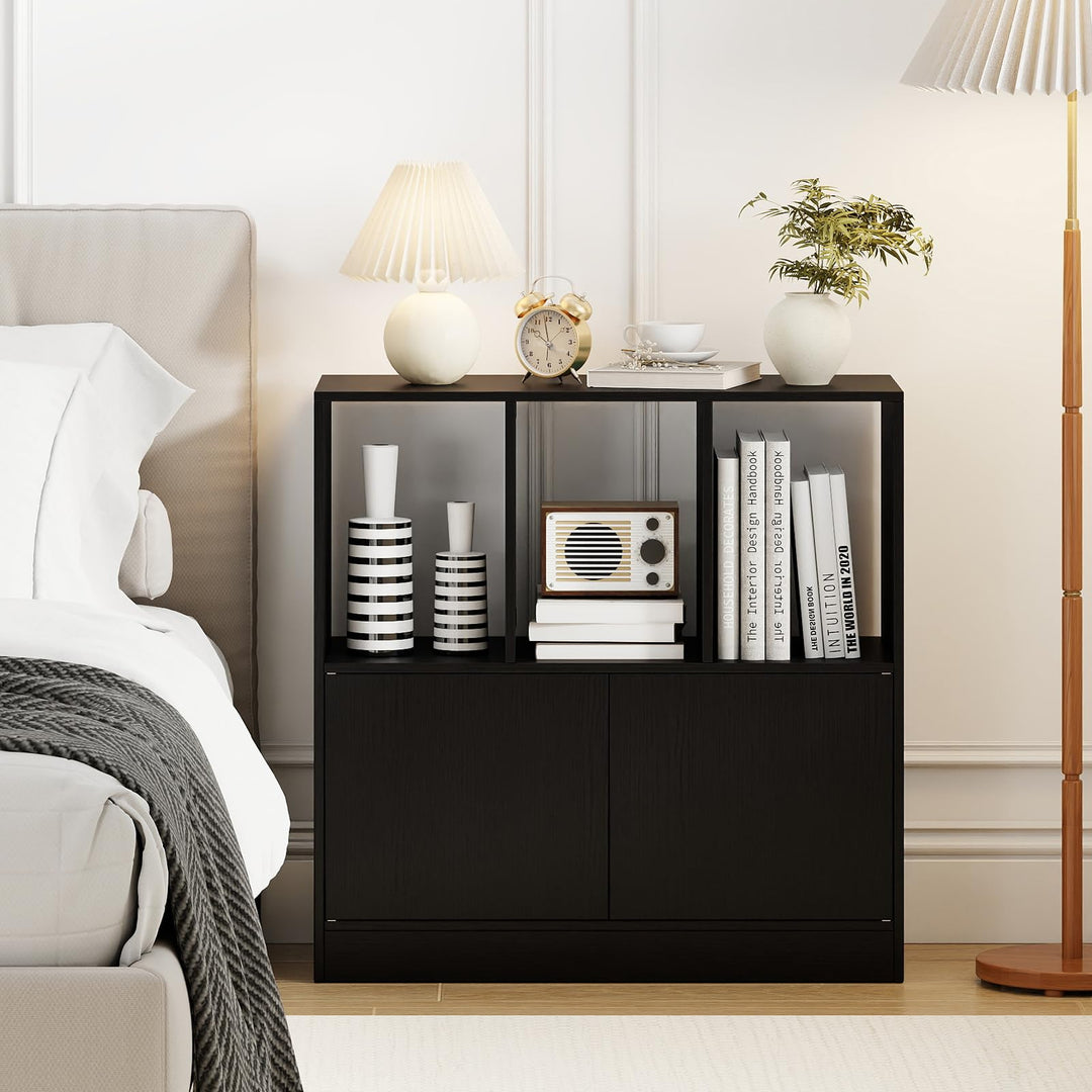 Giantex 3-Cube Bookcase with Doors | 3-Tier Cubic Bookshelf w/Open Compartments & Cabinet