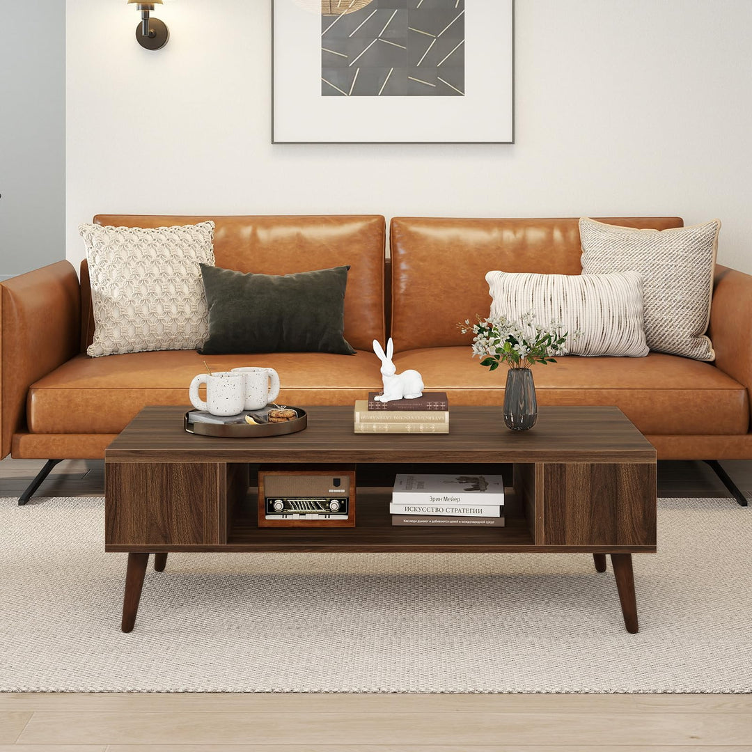 Giantex 42 Inch Mid Century Modern Coffee Table Rectangular with Open Compartment