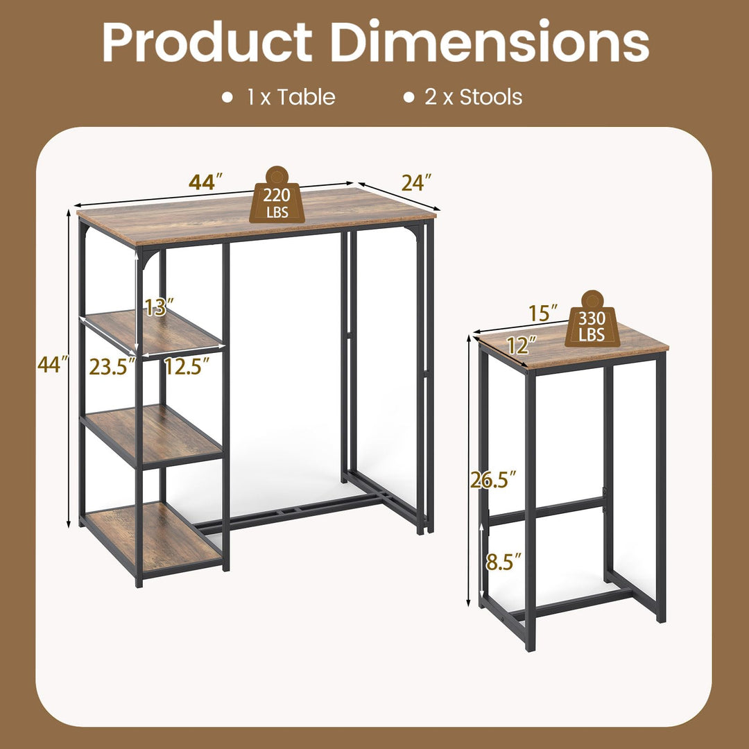 Giantex 3-Piece Dining Table Set for 2 Bar-Height Kitchen Table with 2 Stools