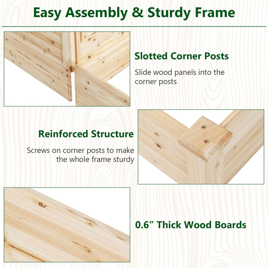 Giantex Raised Garden Bed with Trellis, Set of 2 Wood Shallow & Deep Planter Box for Climbing Plants