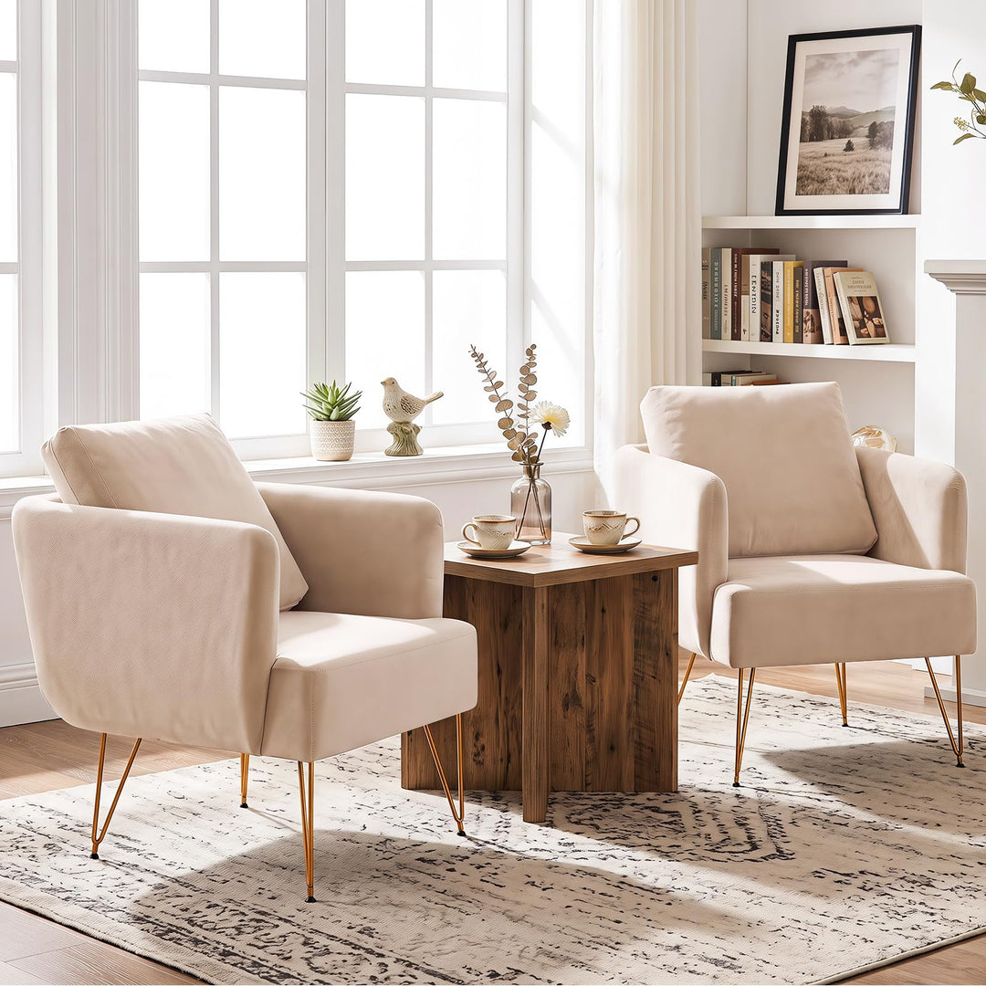 GIANTEX Modern Upholstered Arm Chair w/Golden Metal Legs &amp; Back Cushion (1/2)