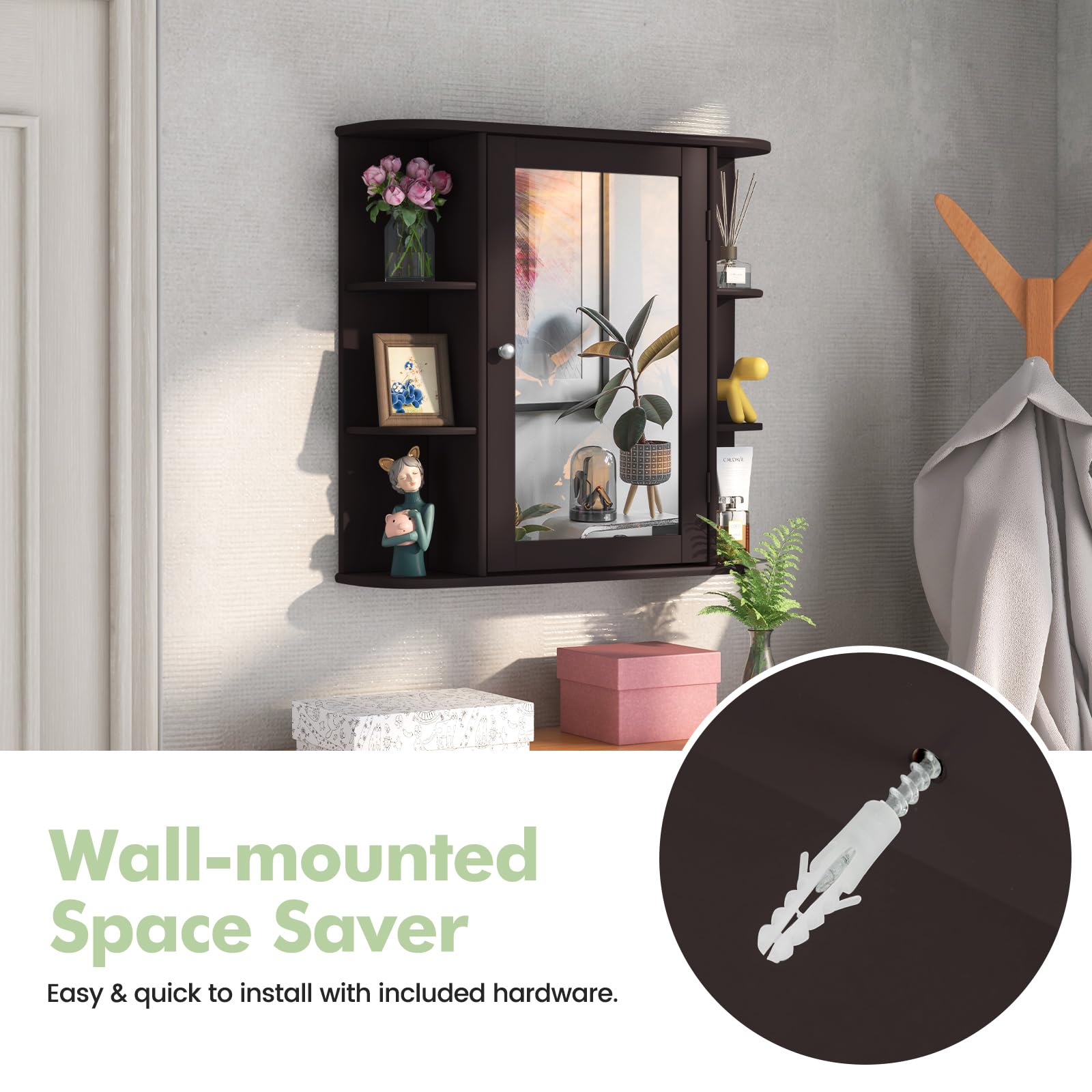 Giantex Medicine Cabinet, Mirror Bathroom Cabinet with Single Door, 3 Adjustable Shelves, Storage Cabinet for Hallway, Living Room