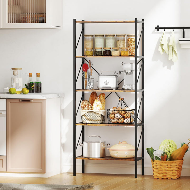 Giantex 5-Tier Bookshelf, Industrial Tall Bookcase with Open Storage Shelves & Heavy Duty Metal Frame