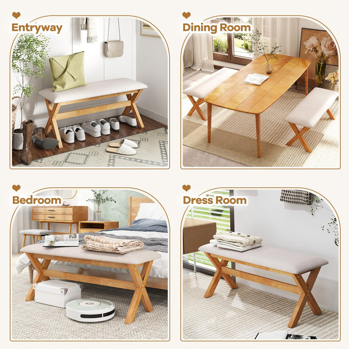 Giantex Upholstered Long Entryway Bench, Rubber Wood Dining Bench with Padded Seat, 43.5x15.5x17.5 Inches, 400 Lbs Capacity