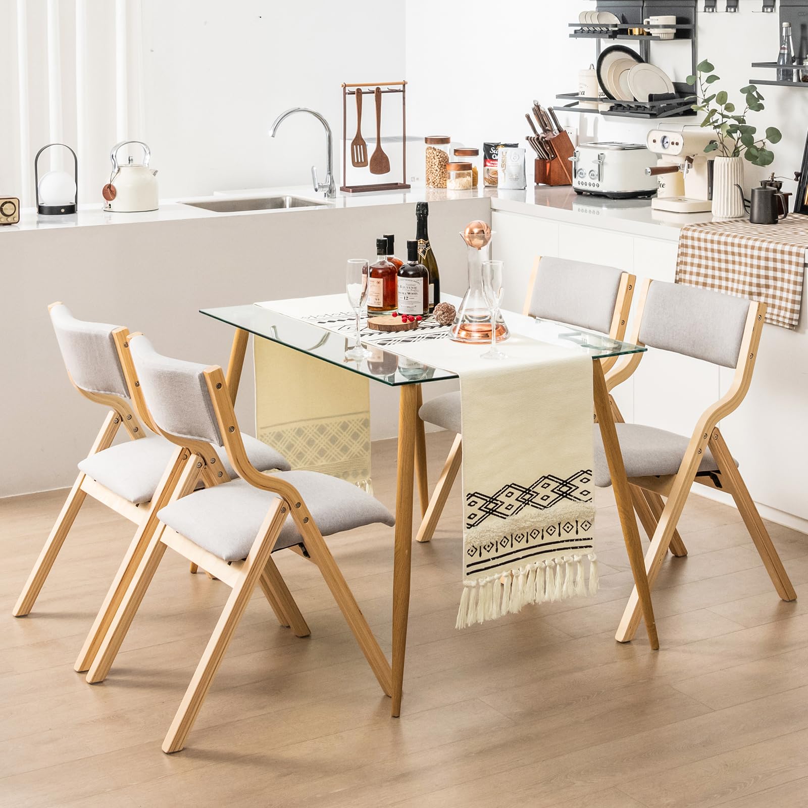Folding Dining Chair Set of 2, No Assembly Folding Chairs w/Linen Padded Seats - Giantex