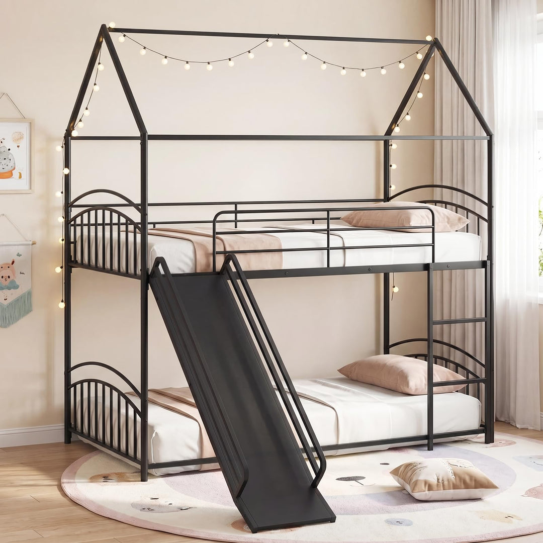Giantex Twin Over Twin Bunk Bed with Slide &amp; Ladder for Boys Girls