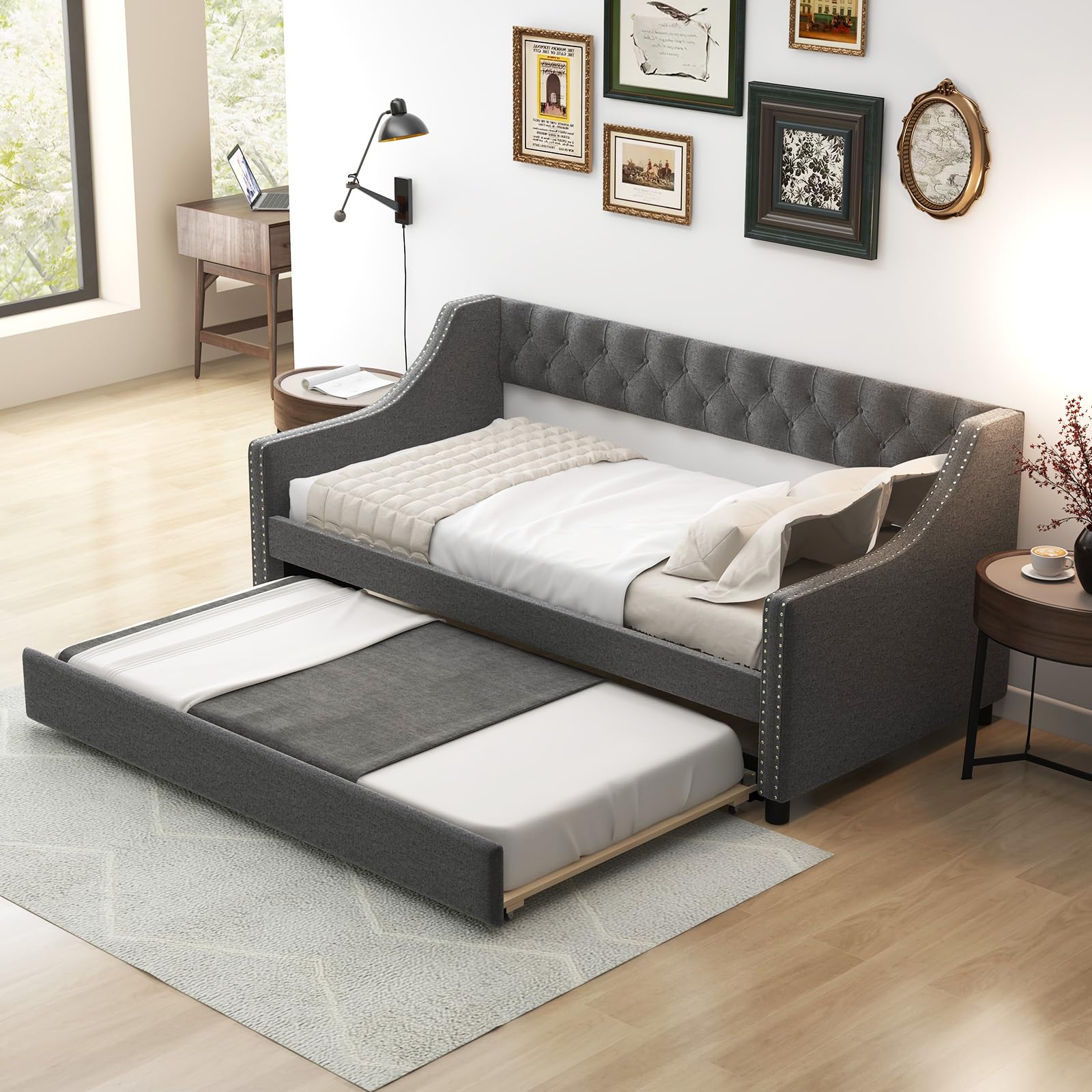Giantex Upholstered Twin Daybed with Trundle