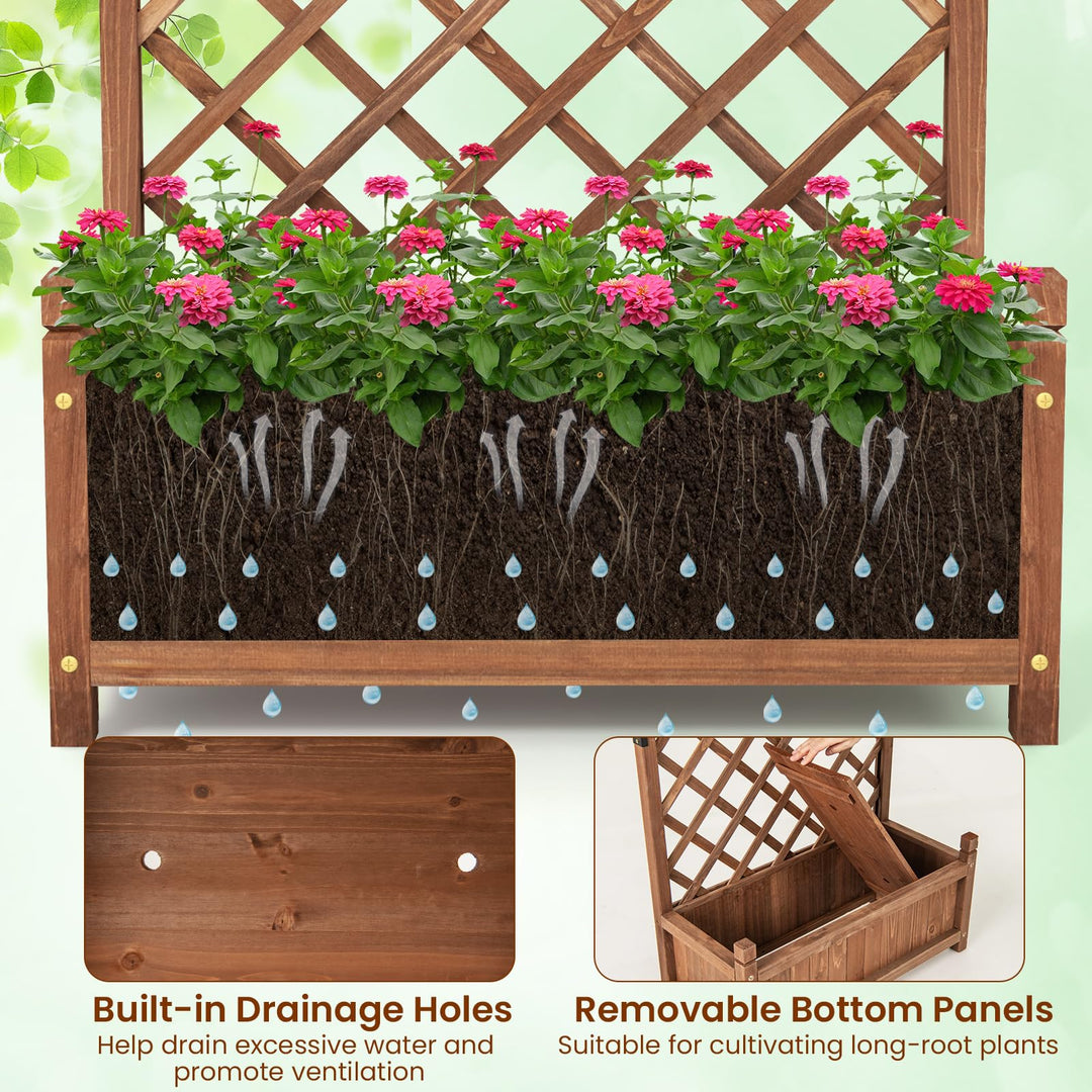 Giantex 60” Wooden Planter Container with Drainage Holes Trellis