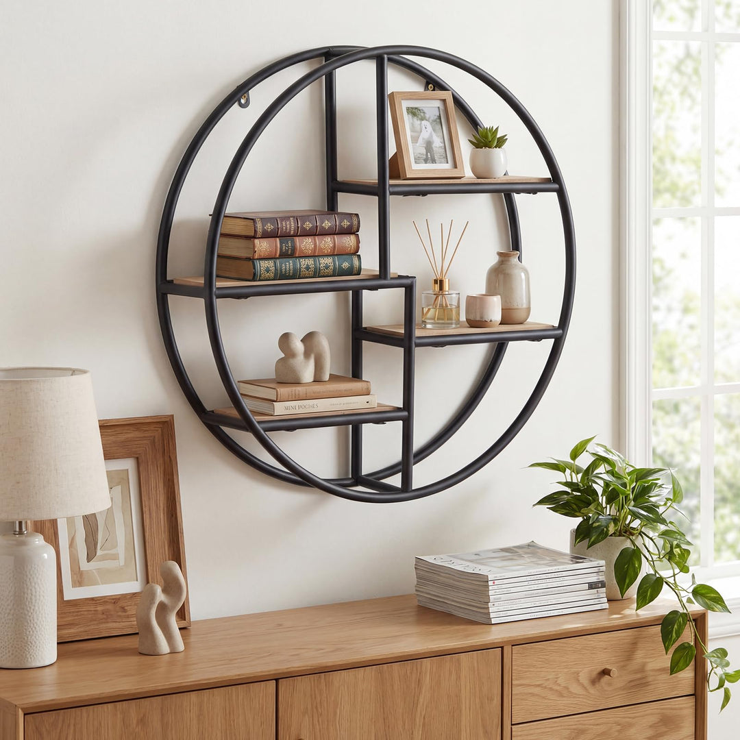 Giantex Industrial Style Round Wall Shelves for Living Room