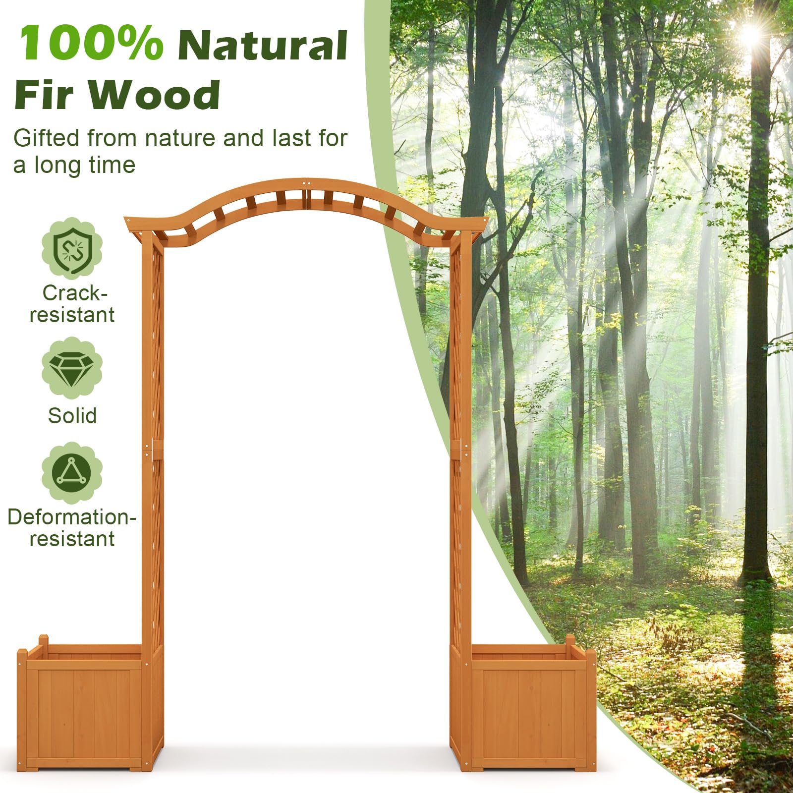 Garden Arbor with Planter, Wooden Planter Arch with Trellis - Giantex