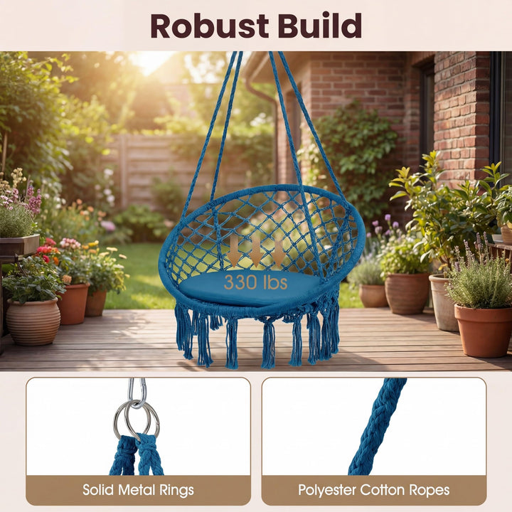 Giantex Hammock Chair Macrame Swing with Round Seat Cushion and Hardware Kit