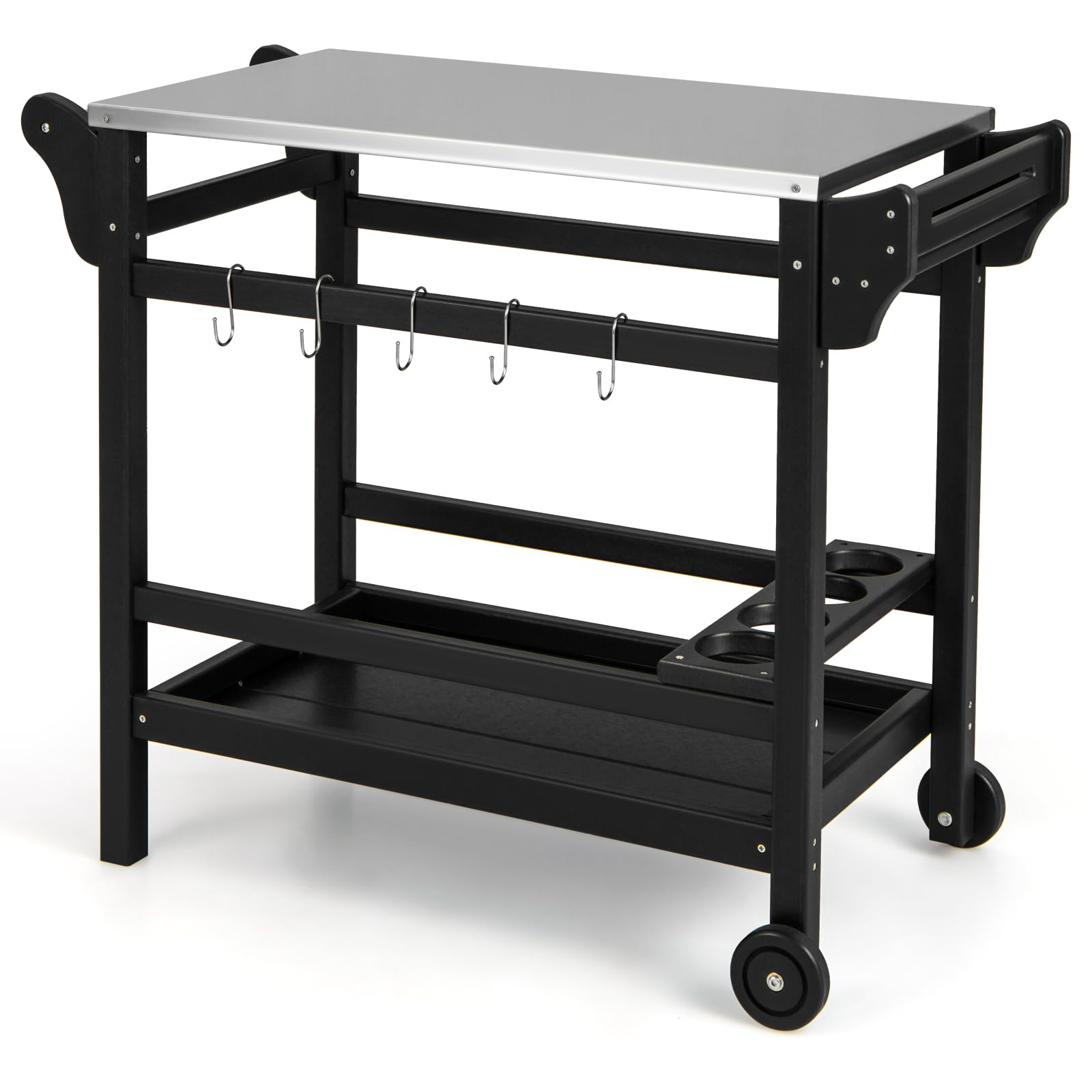 Giantex Grill Cart Pizza Oven Stand, HDPE Outdoor Prep Table, Stainless Steel Top, Storage Shelf