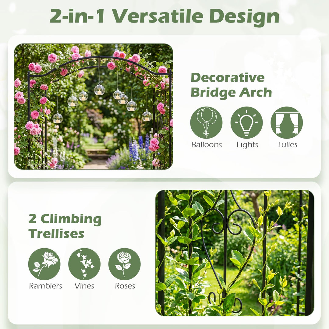 Giantex Metal Garden Arbor | 7.5 FT Heavy Duty Arch Trellis for Climbing Plants