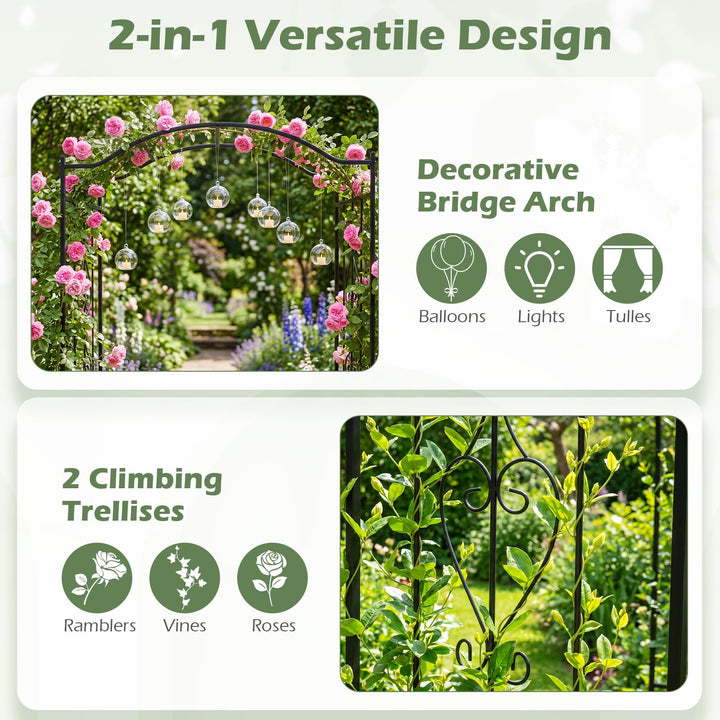 Giantex Metal Garden Arbor | 7.5 FT Heavy Duty Arch Trellis for Climbing Plants