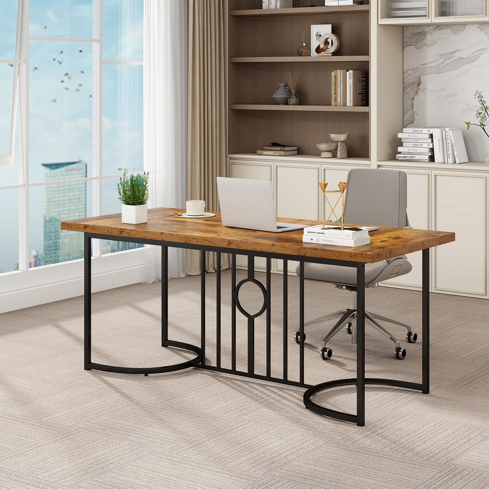 Giantex 71 Inch Large Dining Table for 6-8 People, Farmhouse Rectangular Kitchen Table with Metal Frame