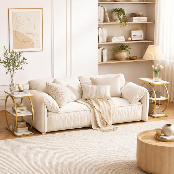 GIANTEX 3-Tier Faux Marble Narrow End Table with Storage &amp; Gold Geometric Metal Frame (1/2)