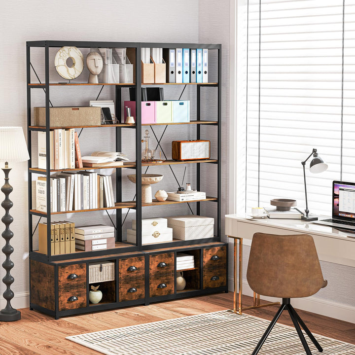 Giantex 5-Tier Industrial Bookshelf, Triple Wide Heavy-Duty Metal Frame Bookcases w/ 14 Open Shelves