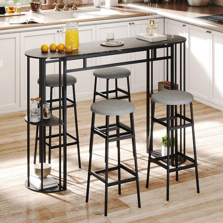 Giantex 60 Inches Bar Table for 2-4 with Faux Marble Tabletop and Storage Shelves