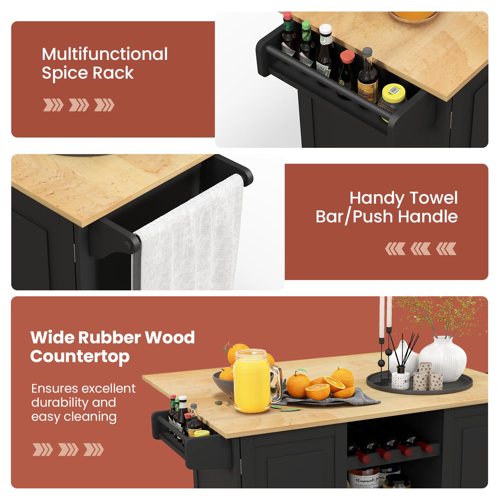 Mobile Kitchen Island, Black - Giantex