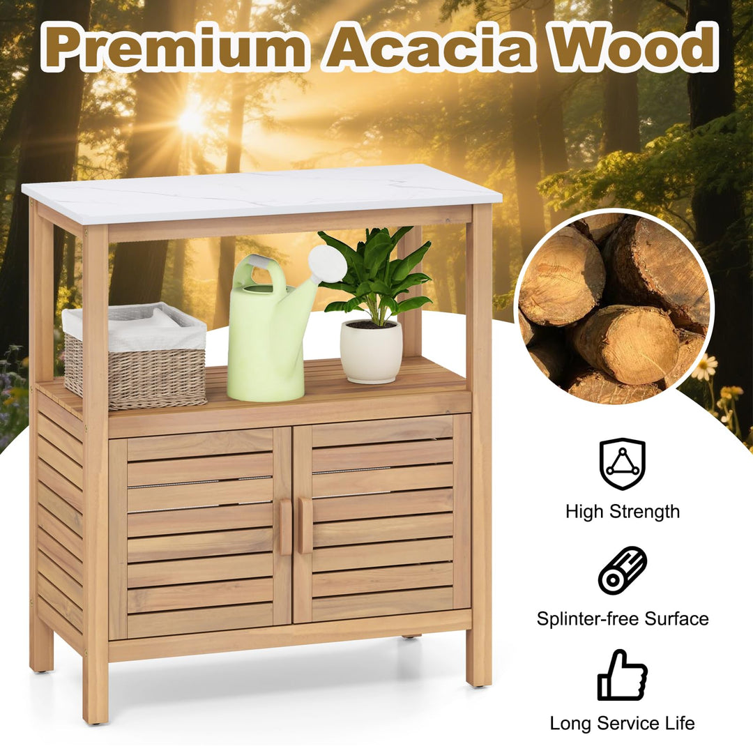 Giantex Outdoor Potting Bench with 2 Door Storage Cabinet