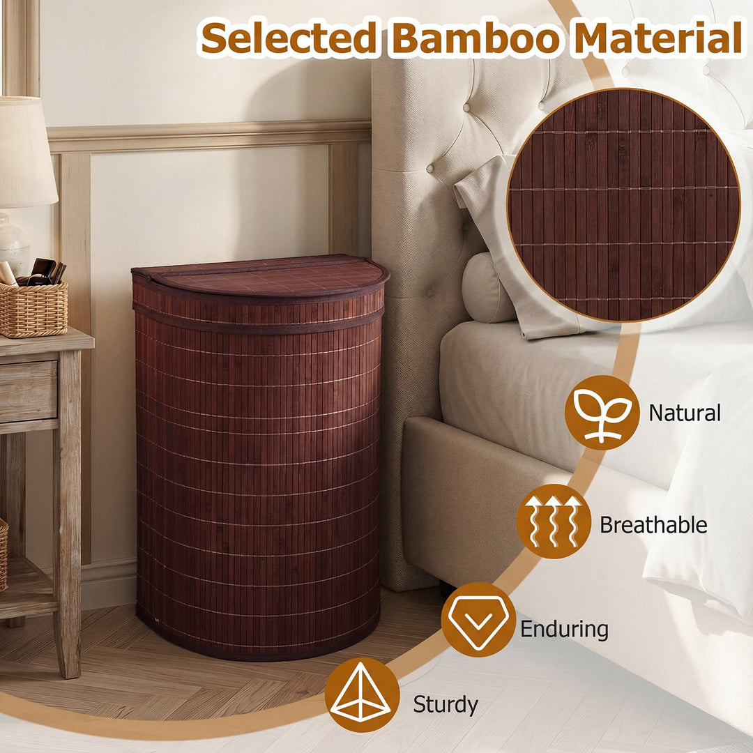 Giantex 16 Gal Bamboo Laundry Hamper with Zippered Lid