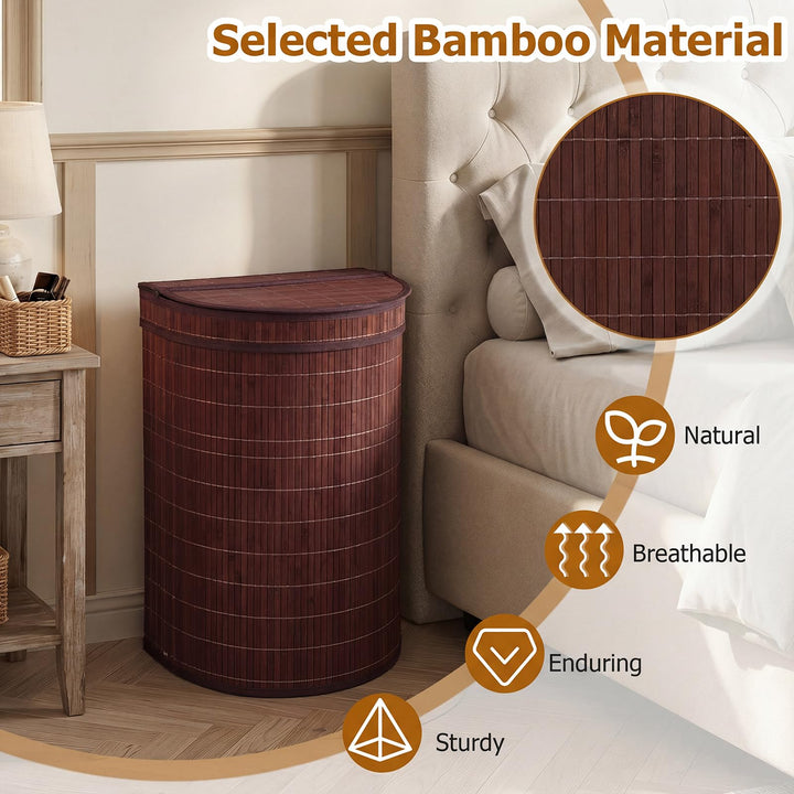 Giantex 16 Gal Bamboo Laundry Hamper with Zippered Lid