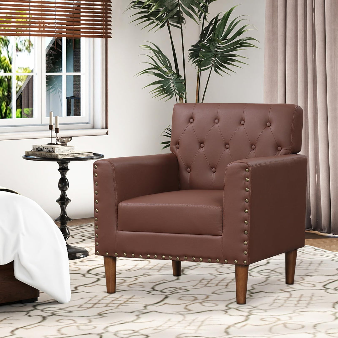 Giantex Mid Century Modern Accent Chair with Button Tufted Decoration and Rivets