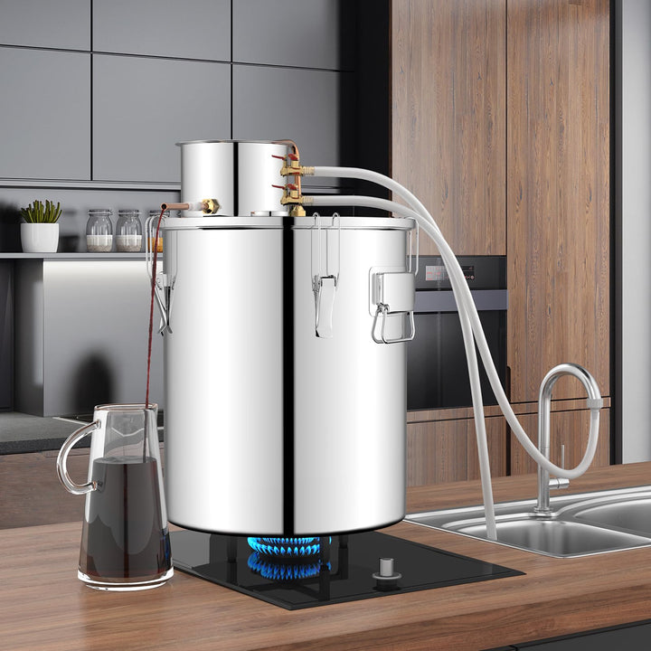 Giantex 5 or 10 Gal Alcohol Still,2 Pots Stainless Steel Alcohol Still, Multi-purpose Home Brewing Kit for DIY Whiskey, Brandy, Beer, Silver