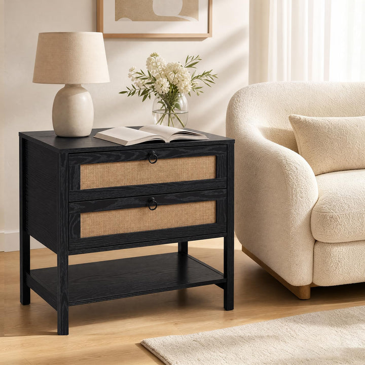 GIANTEX 27" Wide Rattan Nightstand with 2 Drawers (1/2)