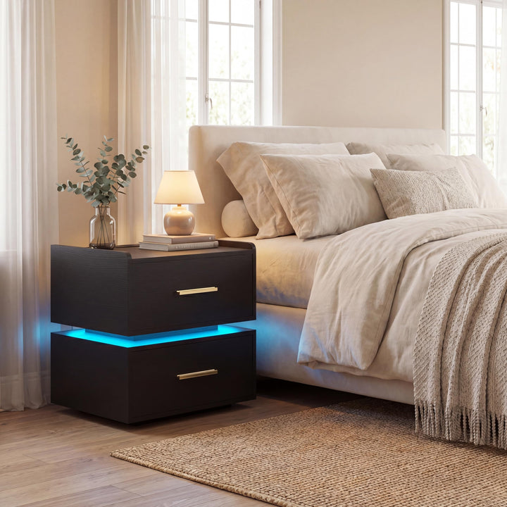 Giantex LED Night Stand with Charging Station &amp; 2 Storage Drawers (1/2)