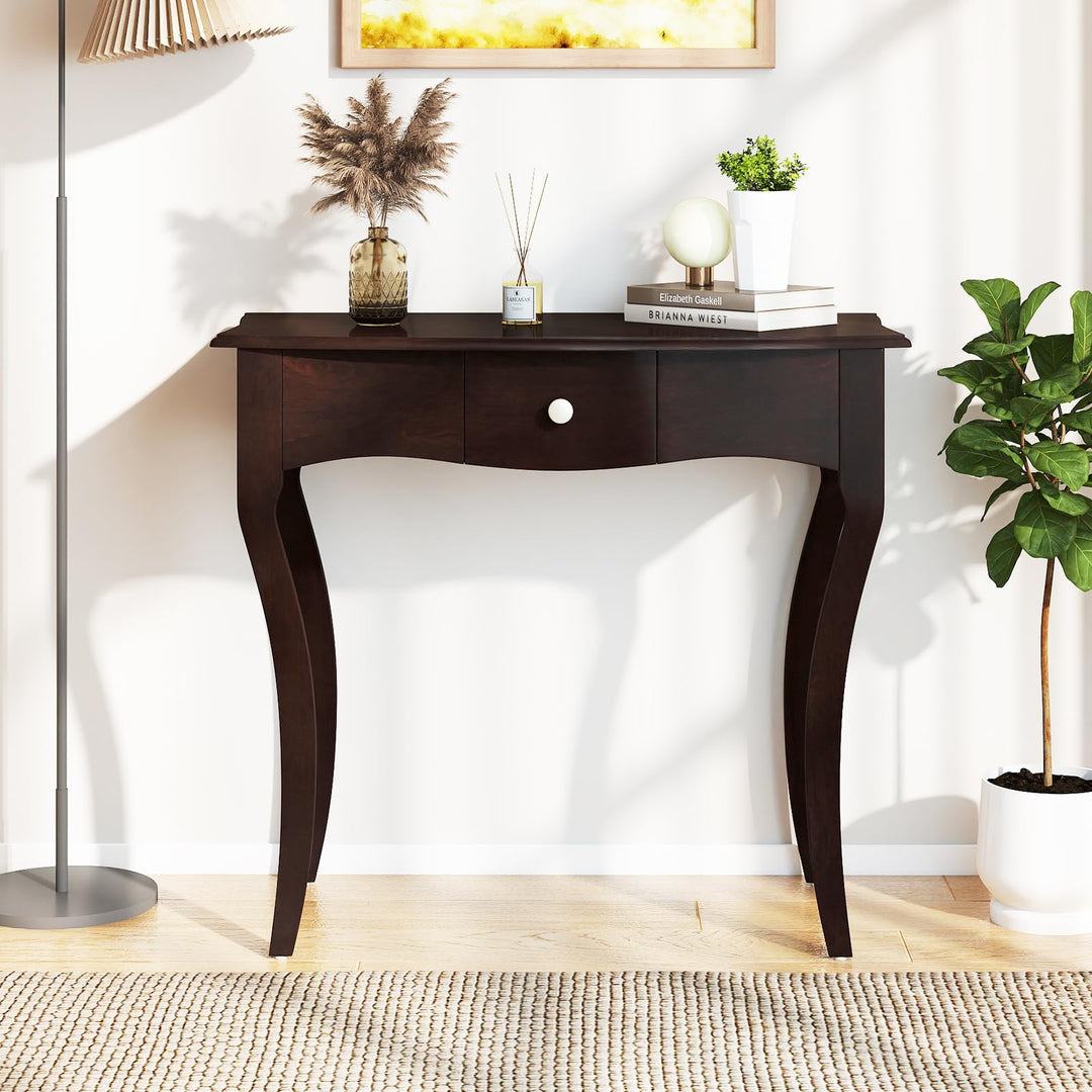 Giantex Console Table with Drawer and Solid Wood Frame