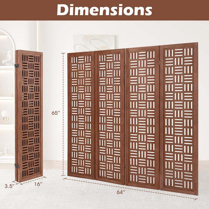Giantex 4 Panels Room Divider - Folding Room Dividers with Carved Cutout Pattern & Solid Wood Frame