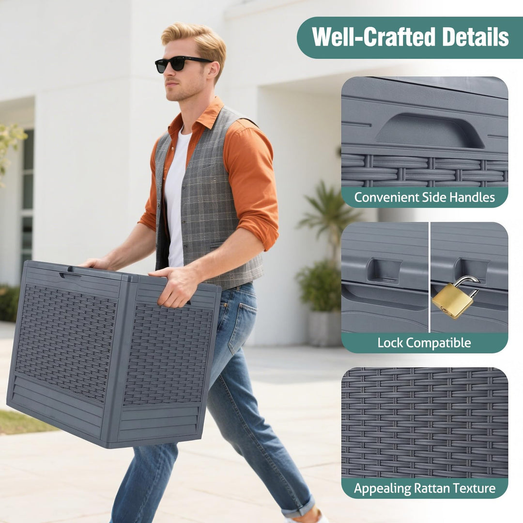 Giantex 25 Gallon PP Deck Container with Rattan Patterns &amp; Lockable Lid