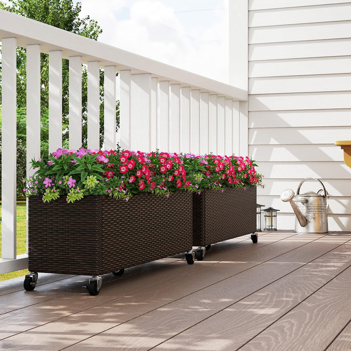 Giantex 38”x12”x14" Wicker Raised Garden Bed with Wheels