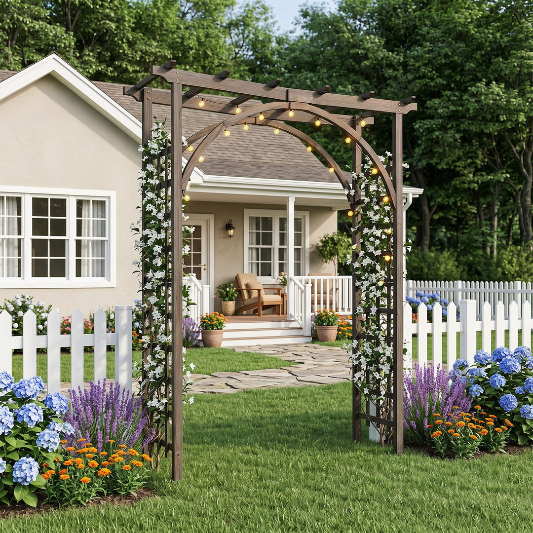 Giantex 85" Wood Garden Arch Trellis with Flat Top for Climbing Plants