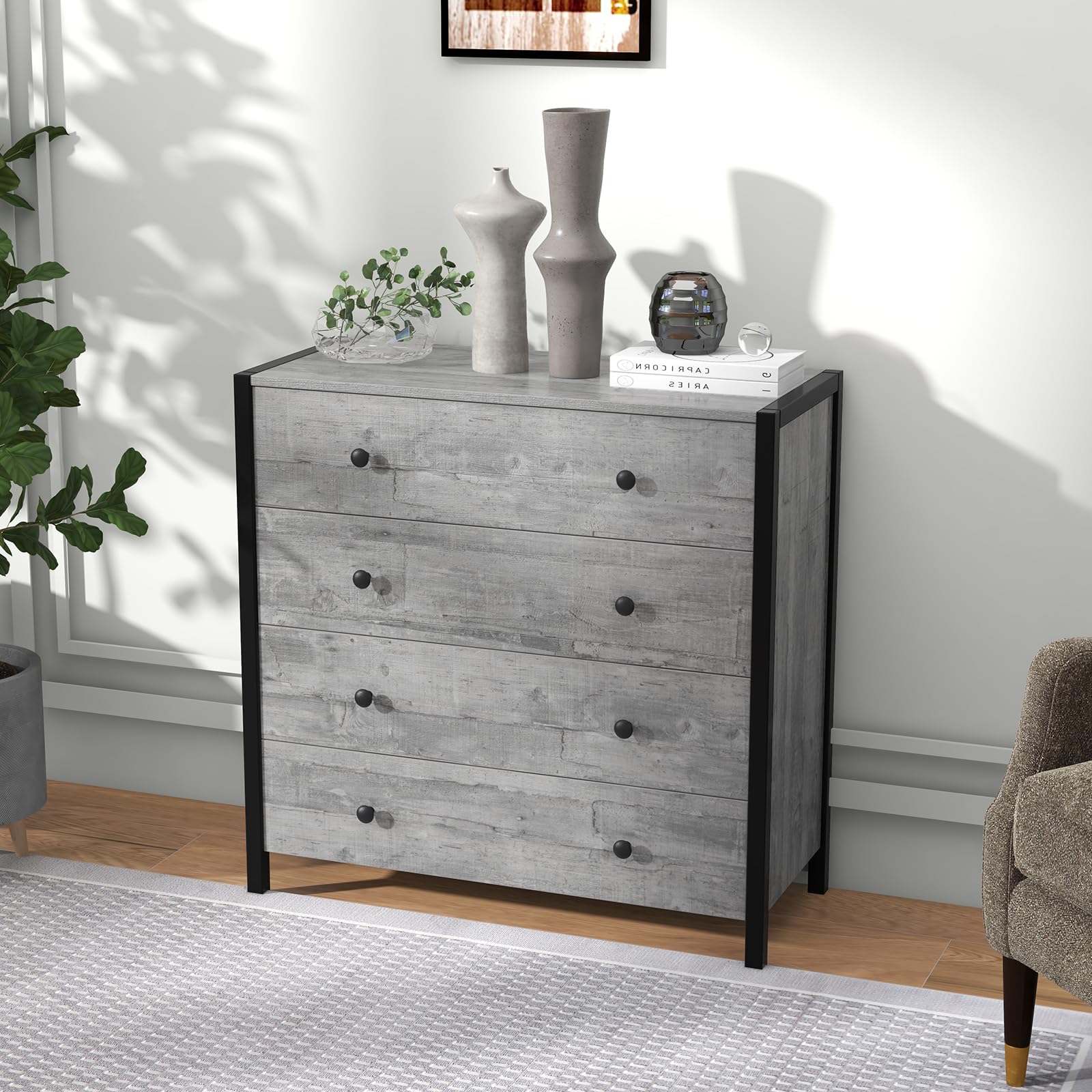 Giantex Dresser for Bedroom with 4 Storage Drawers - Modern Chest of Drawers