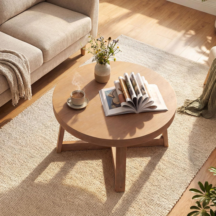 Giantex 30" Wood Center Table with Thickened Tabletop &amp; Cross-Shaped Pine Wood Frame