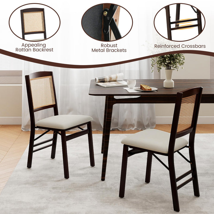 Giantex Folding Dining Chairs Set of 2/4 Rubber Wood Chairs with Linen Padded Seat