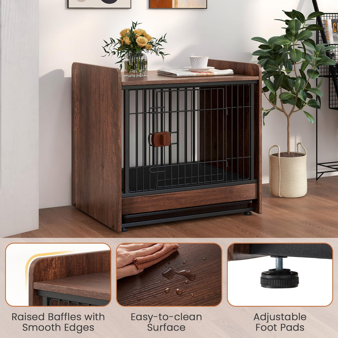 Giantex Dog Crate End Table - Wooden Dog Kennel Furniture with Removable Pull-Out Tray