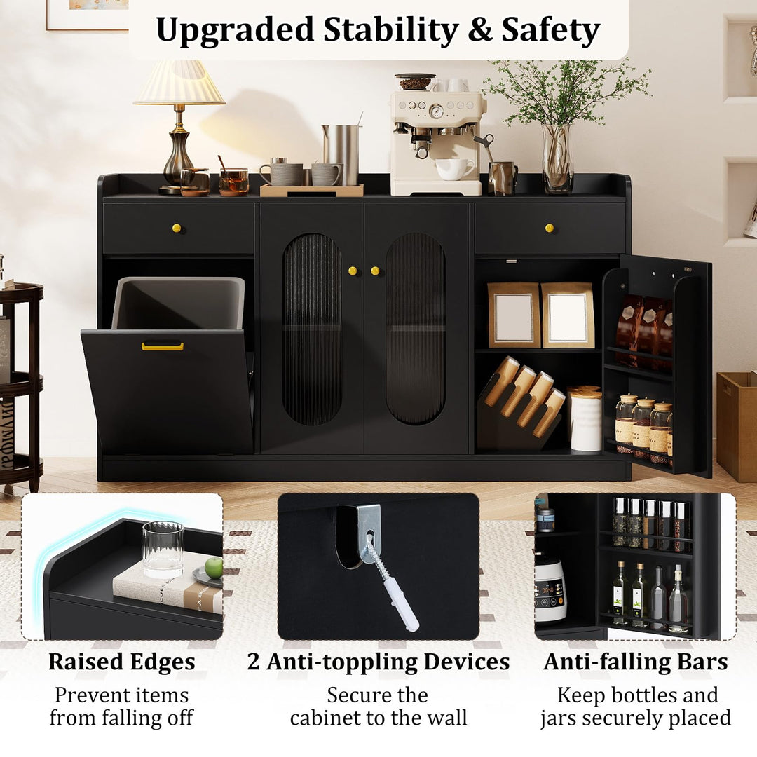 Giantex 55" Farmhouse Buffet Cabinet w/Hidden Tilt Out Trash Can