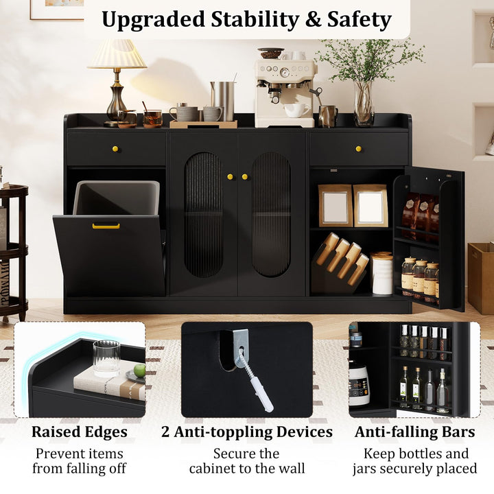 Giantex 55" Farmhouse Buffet Cabinet w/Hidden Tilt Out Trash Can